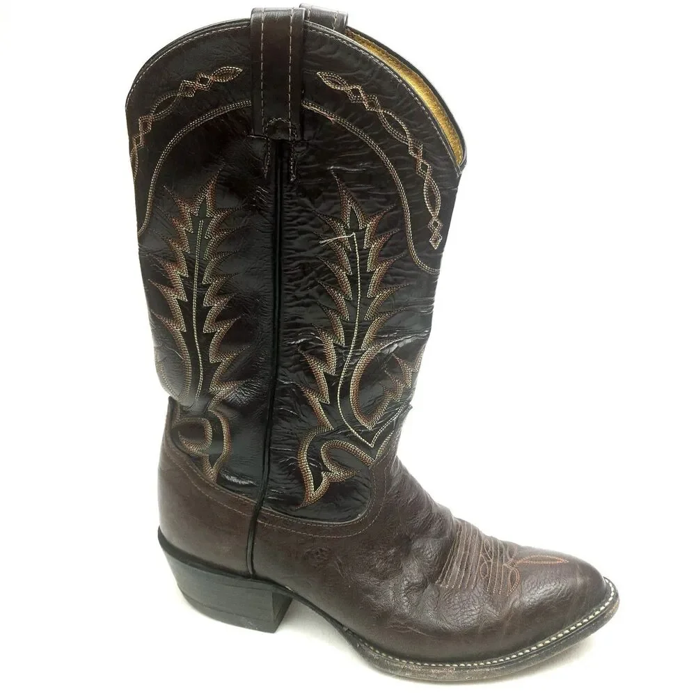 Vintage Tony Lama 6703 Men's 10 D Cowboy Western Boots Brown Black Leather